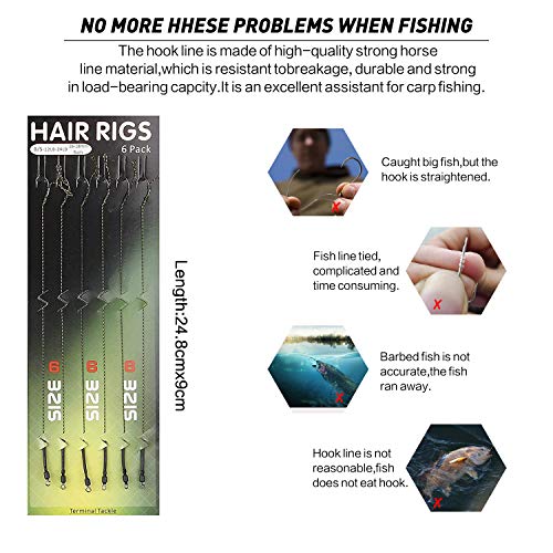 Carp Fishing Hair Rigs-18Pcs Boilie Rig Braided Thread Leader Line With Hair Extender Bait Stoppers Curved Barbed Carp Hooks Anti-Tangle Swivels Sleeves Carp Fishing Terminal Tackle #TOP4