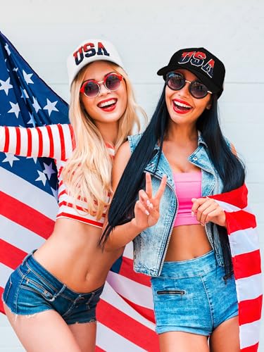 4 Pieces Mech USA Hats for Men American Flag Cap Adjustable Embroidered Vintage Hat Patriotic Baseball Trucker Hat for Women - Image 4