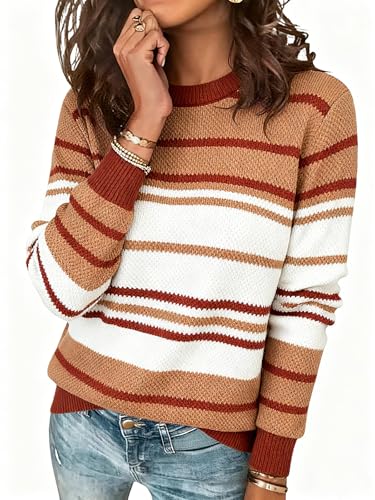 Image of ANCAPELION Women's Christmas Sweater Pullover Vintage Color Block Chunky Knit Sweater Tops