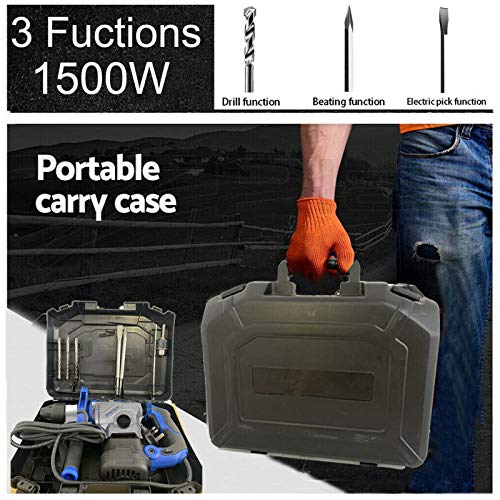 1500W Bohrhammer mit 8tlg Bohr-Meißel-Set 3-Funktions-Bohrhammer, Hammer/Bohren/Meißeln, Schlagstärke 5J, SDS-Plus, 360… – Bild 7