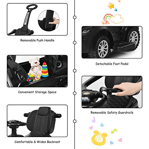 COSTWAY 3 in 1 Ride on Push Along Car, Baby Foot to Floor Slider with Parent Handle, Horn, Music, Lights, Storage Compartment, Toddler Sliding Walker for Boys Girls (Black) - Image 8