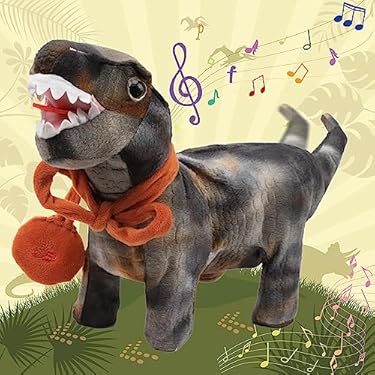 AMAZON - Cuteoy Electric Large Dinosaur Plush Toy with Leash Stuffed Animal Walking Roar Musical Light Grey T-rex Wag Its Tail Birthday Gifts for Girls Boys, 11.5″