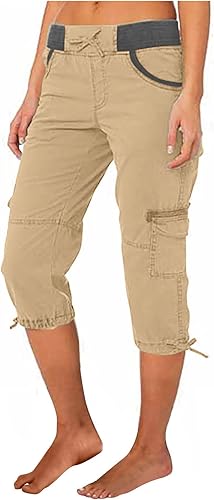 Pantalones capri tipo cargo para mujer, ligeros, de secado rápido, atléticos, para verano, casuales, con bolsillos