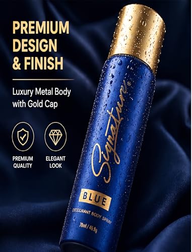 Image of Signature Blue Deodorant Aromatic Fougere Long Lasting Fragrance for Men and Women, Unisex Combo Pack of 2 (70 ml x 2)