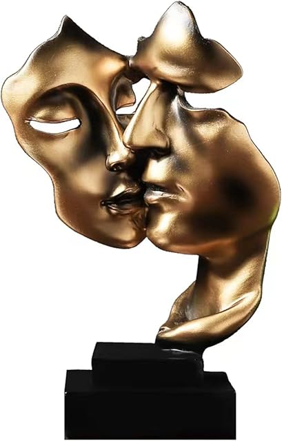 PIGPIGFLY Sweet Couple Statue,Decorative Figures,Couple Mask Statue,Decoration Living Room,Abstract Sculpture,Home Store Decoration,Modern Living Room OrnamentsGold