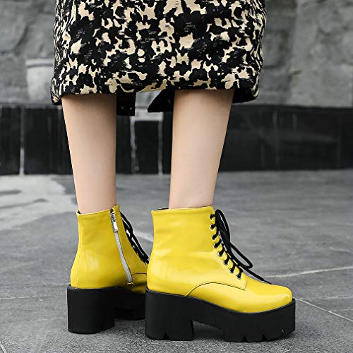 Image of Parisuit Womens Goth Patent Ankle Boots Platform Chunky Combat Boots