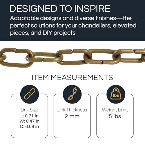Image of RCH Hardware CH-06-PN-3 Decorative Solid Brass Chain for Hanging Light Oval Unwelded Links-Polished Nickel Finish (3 ft /1 Yard)