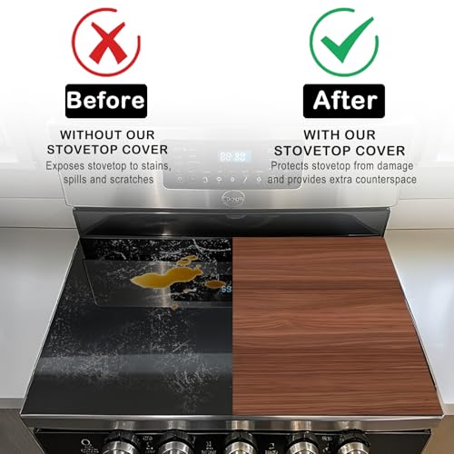 Image of Nuxovilar Stove Top Cover for Electric Stove, 20x28 Inch Polyester Glass Cooktop Protector with Dark Wood Grain Texture, for Kitchen Decor & Daily Use