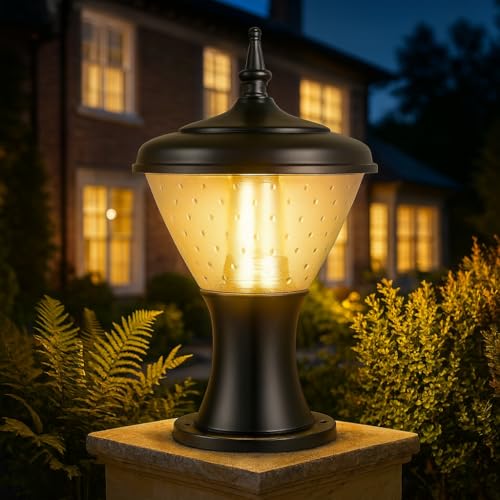 Image of Gigawatts GWSRWW-01 Outdoor Gate Light - 12W Integrated Light 101% Rust & Waterproof Polycarbonate, ABS, PP Pillar Lamp Base Mount Black Exterior Fixture for Garden, Boundary & Home Entrance