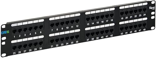 ICC Panel de conexión CAT6, listado UL y aplicaciones Gigabit con clasificación PoE++, panel de conexión de red de 48 puertos 2U de 19 pulgadas para