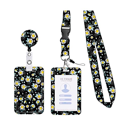 KHDULQ Badge Holder Funky Lanyard with Card for Kids Phone, ID, and Office Use (Blue Daisy Necklace, ID Holder)