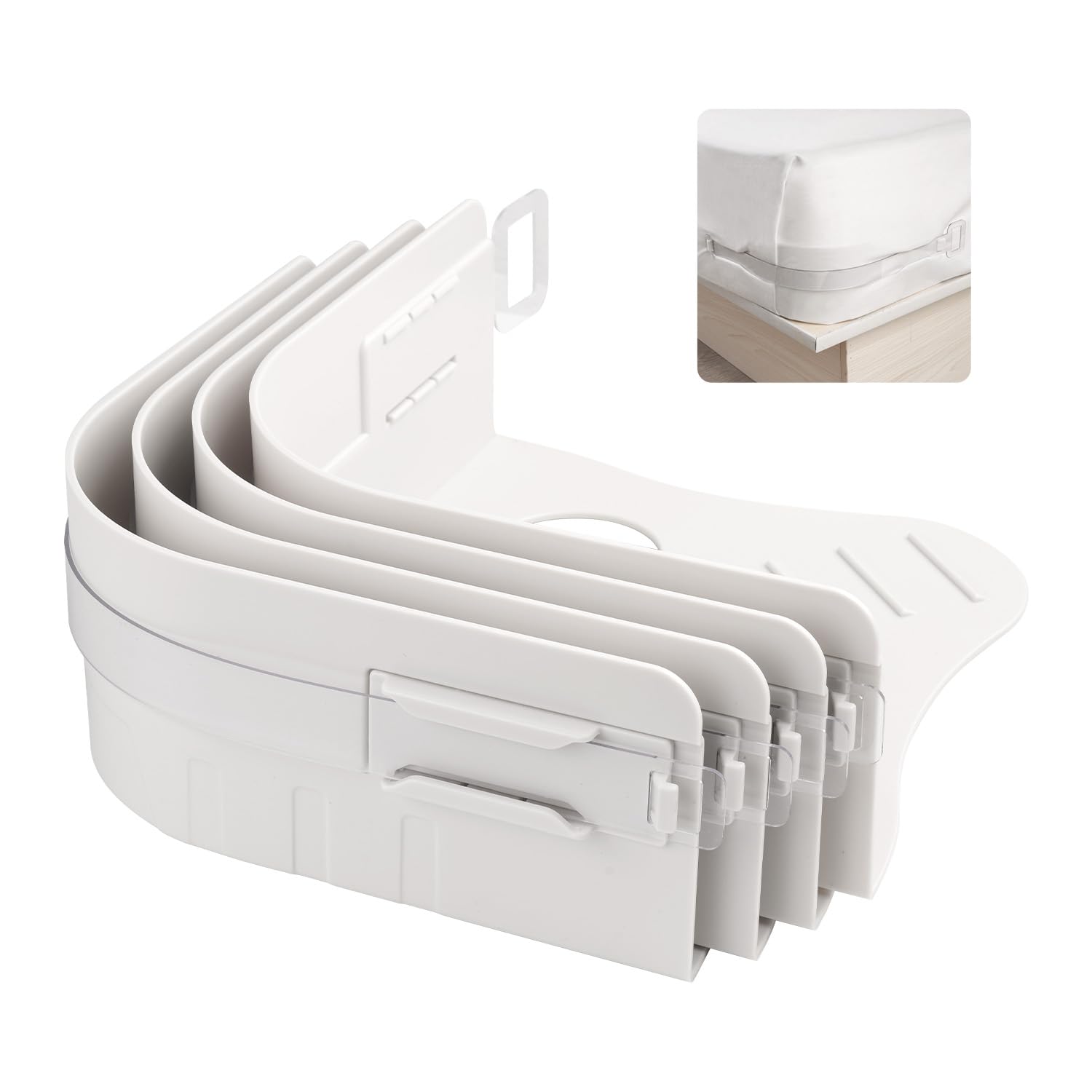 Bed Sheet Holders with Fitted Lock Straps, Keep Sheets in Place Firm & Tight, Heavy Duty Bedsheet Corner Fastener Fits All Mattress, No More Loose Sheets, Easy Installation – White