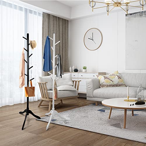 Yevonnie Coat Rack Free Standing, Solid Wood Coat Stand, Hall Coat Tree With 8 Hooks For Coats, Hats, Bags, Purses, For Entryway, Hallway, Rubberwood (Black) #TOP6