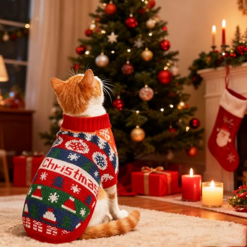 Suéteres de Navidad para gatos que evitan los temblores por frío en gatitos y cachorros 4
