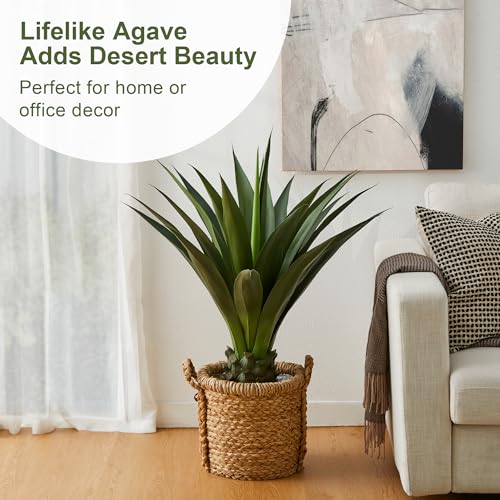 Glitzhome Artificial Tree 3.5ft Tall Fake Potted Spiked Agave Plant with Planter for Modern Home Office Living Room Floor Decor Indoor Outdoor3