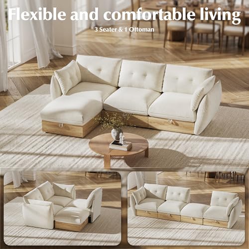 Image of 103 inch L Shaped Cloud Couch Sectional Modular Sofa with Storage, Sectional Deep Seat Couch Oversized Sofa with Ottoman, Armrest Pillow, Easy Assembly for Living Room, Apartment, Office, Ivory