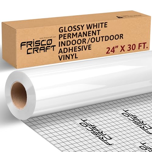 Frisco Craft Glossy White Permanent Vinyl - Permanent Vinyl Roll - Outdoor, Water & Weather-Resistant with Siliconized Backing - Adhesive, Glossy White (24