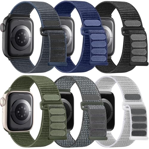 WJK Compatible with Apple Watch Series 7 Band Women Men, Stretchy Sport Nylon Straps Compatible with Apple Watch Bands 44mm 40mm 38mm 49mm 45mm 41mm 42mm for iWatch Ultra SE 8 7 6 5 4 3 2 1, 6 Pack