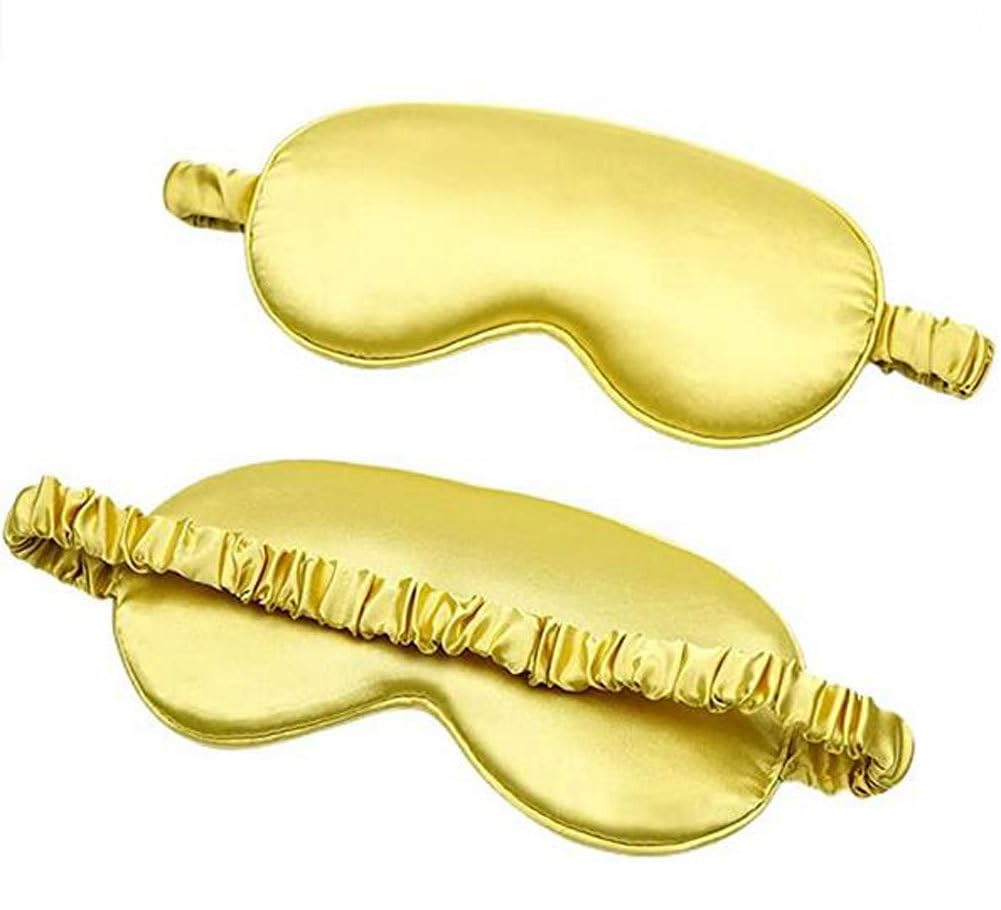 Mulberry Silk Sleep Eye Mask Lightweight Blindfold Eyeshade for Night Sleeping with Elastic Strap Yellow