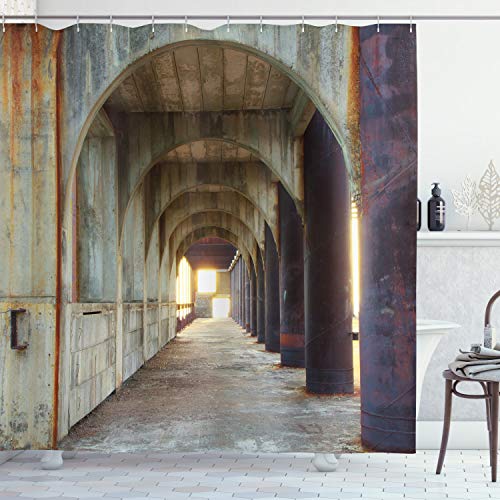 Ambesonne Urban Shower Curtain, Corridor of a Concrete Pillars with Structure Rural and Industrial Rustic Style of Graphic Design, Cloth Fabric Bathroom Decor Set with Hooks, 70