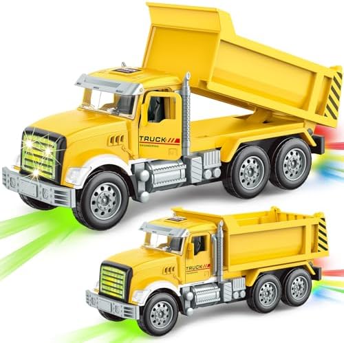 Car Toys for Toddlers, Dump Truck Toy with 1 Self-Lifting Bed, Lights Music Toy Trucks Construction Vehicle with 2 Opening Doors,Toys for 3 4 5 6 Year Old Boy Girl, Kids Christmas Birthday Gifts