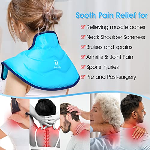 Zettfuly Ice Pack For Neck And Shoulder Pain Relief, Double-Sided Reusable Gel Cold Pack For Swelling, Bruises, Sprain, Inflammation, Hot Cold Compress Neck Shoulder Wrap For Injuries, Flexible #TOP4