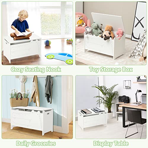 Infans Wooden Toy Chest, Wide Kids Toy Box Storage Space With Safety Hinge Handles, Toddler Cabinet Organizer For Bedroom Playroom Living Room Entryway (White) #TOP1