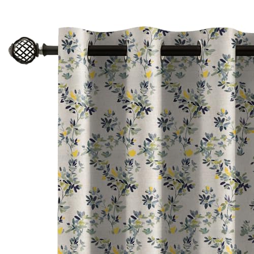 Image of LINENWALAS Printed Blackout Curtains for 7 Feet Door | Set of 2 | Digital Printed Floral Drapes | Thermal Insulated, Room Darkening Panels with Grommet Hanging for Living Room (Mustard Petals)