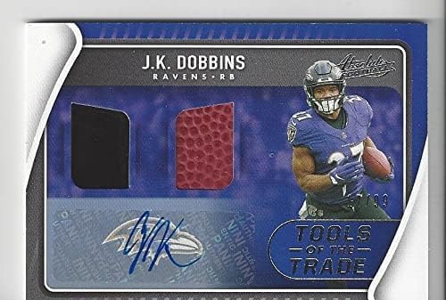 J.K. Dobbins Autographed & Serial Numbered #17/99 Dual Relic Memorabilia Tools of the Trade Collectible Football Card - 2021 Absolute Football Card #TTD39 (Ravens)