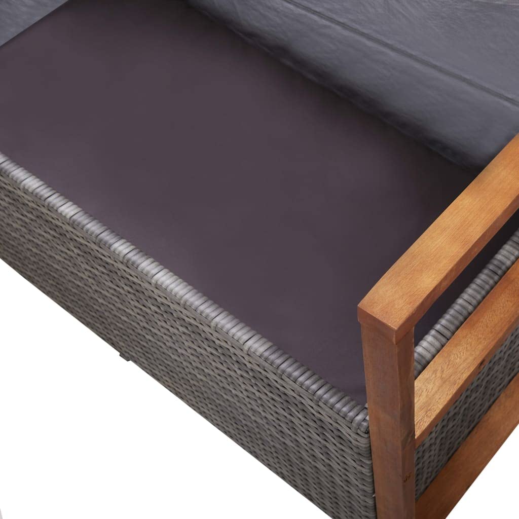 vidaXL Banco de Jardín con Almacenaje Asiento de Patio Alamcenamiento Ratán Gris Madera Maciza de Acacia