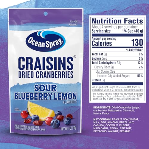 Image of Ocean Spray Craisins Sweetened Dried Cranberries, Flavor Pack (Sour Blueberry Lemon, Chili Lime, Cherry)