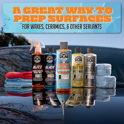 Image of Chemical Guys Heavy Duty Water Spot Remover Kit for Paint, Glass, and Metal: Removes Mineral Residue and Surface Buildup; Includes 16 oz Gel Formula, 2 Microfiber Applicator Pads, and 3 Workhorse Towe