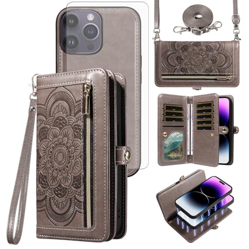 Coque iPhone 14 Pro Max porte-cartes fermeture éclair housse verre trempé