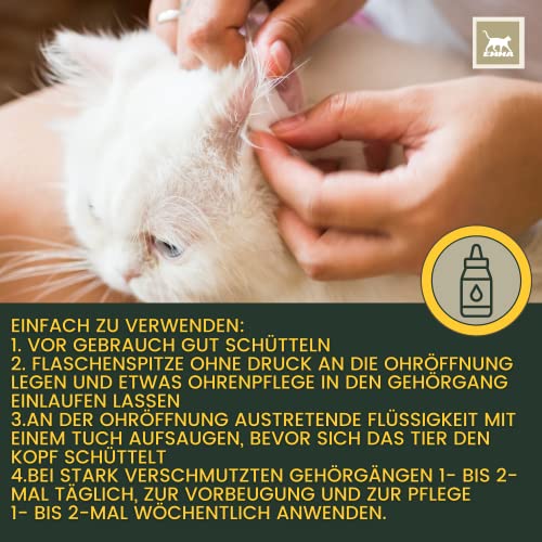 EMMA Ohrentropfen Katze 100ml – milder Ohrreiniger mit Kamille I Ohrenschmalz Entferner & Ohrenspülung gegen Juckreiz, Geruch & Verschmutzungen I Sanfte Ohrpflege für empfindliche Haustiere