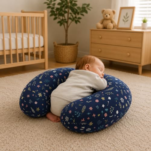 Image of ๐๐ข๐ฆ๐ ๐๐ฅ Nursing Pillow for Breastfeeding Newborn Baby | C-Shape Feeding Pillow with Removable Cotton Cover | Tummy Time, Propping & Sitting Support | Baby Feeding Pillow for Mother (BLUE-PLANT)