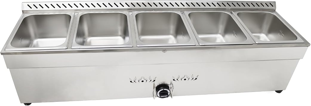 5-Deep Pan Propane Gas Steam Table Food Warmer, Stainless Steel Electric Steam Table for Restaurants, Hotels and Cafeterias