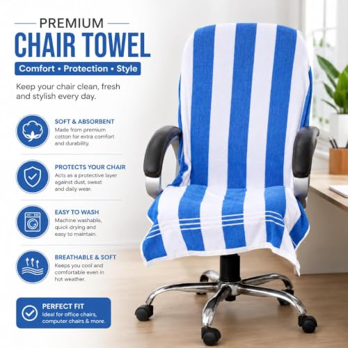 Image of ROMAN HOME Car & Office Chair Towel with 2 Tie Knots| Super Soft 400 GSM (2, Blue line)