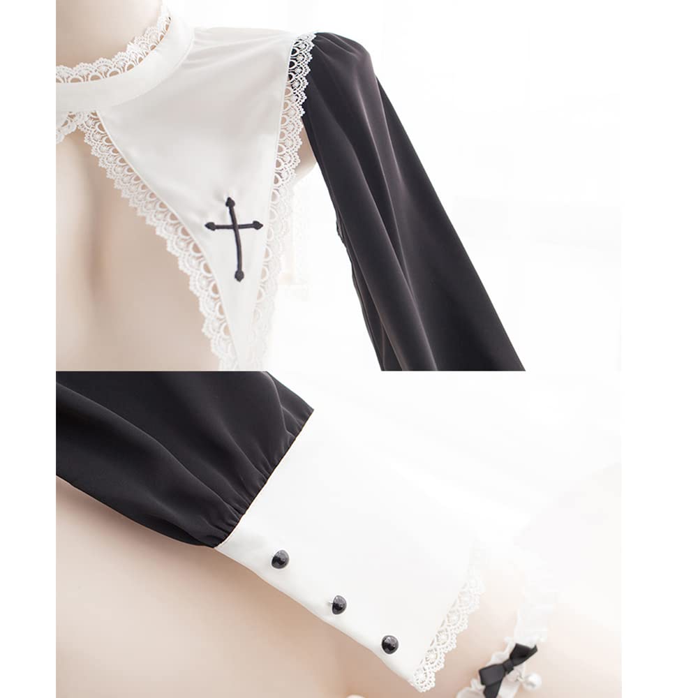 JasmyGirls Kawaii Lingerie Sexy Bad Nun Cosplay Costume Devil Anime Bikini Maid Roleplay Outfit Japanese Lolita Bra and Panty Set Black