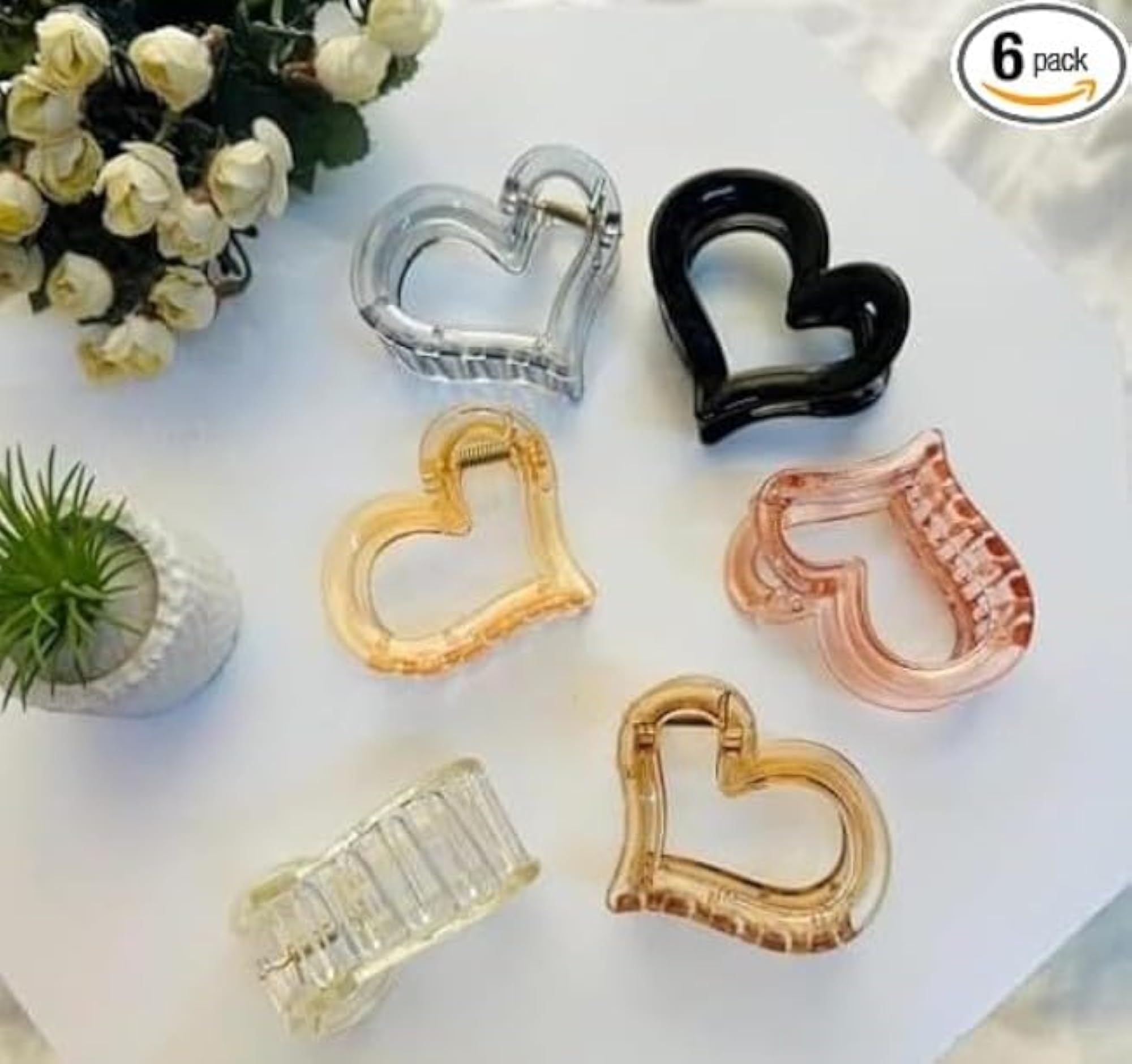 Heart Shaped Hair Claw Clips, Pack of 6 Multicolour