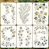 FINGERINSPIRE 6 Pcs Grape Vine Silhouette Stencil with Paintbrush 11.7x8.3inch Grape and Leaves Pattern Stencil Reusable Leaf Vines Decorative Stencils for Painting on Wood Wall DIY Art Crafts