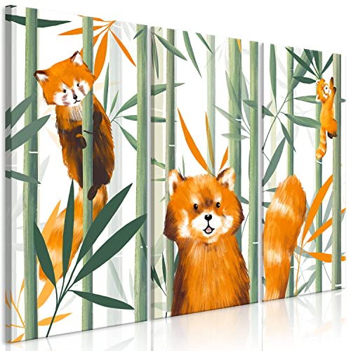 artgeist Acoustic Canvas Wall Art Print for Children 47x31 in - 3pcs Picture with Acoustic Foam Soand Print Artwork Room Acoustics soundproofing Fox Bamboo Leaves e-A-10031-b-a