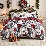 Picture of CAROMIO Christmas Duvet Cover Queen, Reversible Printed Comforter Cover Set Holiday Decorative Bedding, Soft Microfiber Red Duvet + 2 Pillow Shams (Christmas Plaid, Queen)