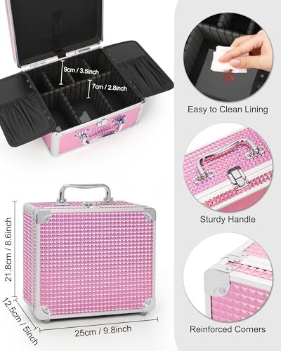 Image of Relavel Makeup Bag with LED Mirror, Makeup Box Travel Train Case with Rechargeable Lighted Mirror, Cosmetic Brush Organizer Storage for Makeup Artists Gifts for Women and Girls, Pink