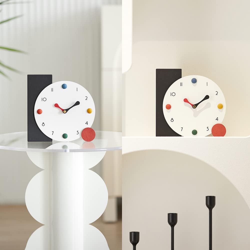 Decorative Desk Clock - Chic Real Wood Table Clock, Bettery Operated, Non-Tick Shelf Desk Table Mantel Clock for Home, Office, Living Room, Bed Room (Black)