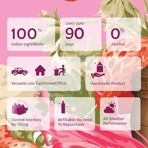 Image of Kooji Wood - Strawberry Splash - Car & Home Perfume - 12ml | Premium Freshener - Ripe Strawberry, Citrus & Creamy Vanilla Notes - 100% Indian Ingredients - Long-Lasting Aroma - Up to 90 Days
