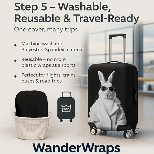 Image of WanderWraps Spendex Polyester Protective Luggage Cover | Hard Luggage Trolley Bag Cover | Washable | Dust Proof | Stretchable | S - 20 inch | Blanc Bunny