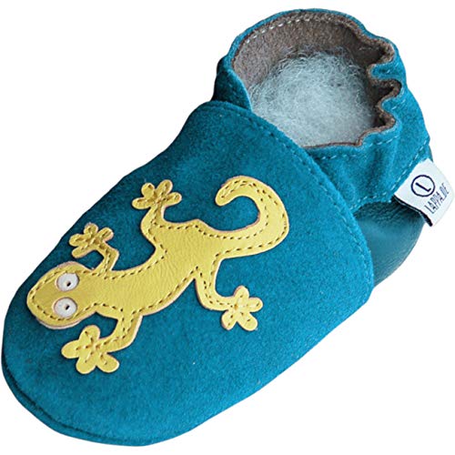 Zapatillas De Cuero Pantuflas Zapatos Infantiles Zapatos de gateo Bebé Cuero Zapatillas de Ballet Zapatos primeros pasos con wildledersohle gr.19-31 lappade - ART.142 GECKOS Azul Ante, 21/22 EU