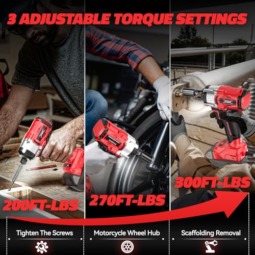 Image of DIYtoolifz Cordless Impact Wrench 1 /2 inch Compatible with Milwaukee 18v Battery (Bare Tool), 300 FT-LBS Brushless Impact Driver, Portable Electric Impact Gun with LED Work Light, 3-Speed Control