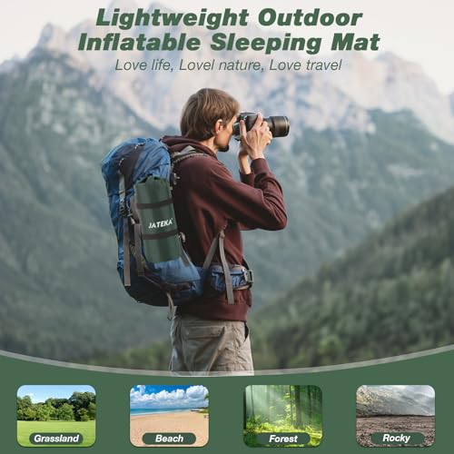 JATEKA Isomatte Camping, Aufblasbare Isomatte Ultraleicht, Sleeping Isomatte mit Kissen & Fußpumpe, Kompakte Leichte Schlafmatte für Camping Rucksackreisen Wandern Reisen Zelt 6