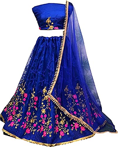Skyview Fashion Indische ethnische Partykleidung Hochzeitskleidung Damen Lehenga mit nicht genähtem Choli, Königsblau, 42 Cover